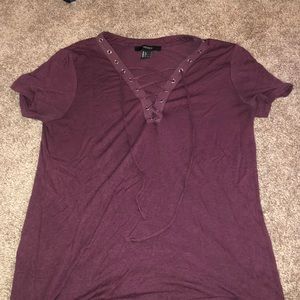 Maroon short sleeve lace up